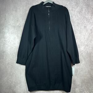 DKNY Sweater Dress‎ Womens 2X Black Knit Quarter Zip Pullover Long Sleeve NEW